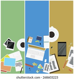 A set of simple flat illustrations as desktop wallpaper for design, web banners, advertising materials.