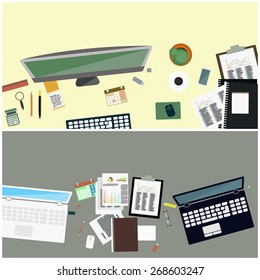 A set of simple flat illustrations as desktop wallpaper for design, web banners, advertising materials.