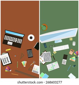 A set of simple flat illustrations as desktop wallpaper for design, web banners, advertising materials.