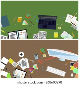 A set of simple flat illustrations as desktop wallpaper for design, web banners, advertising materials.