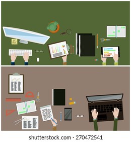 A set of simple flat illustrations as desktop wallpaper for design, web banners, advertising materials.