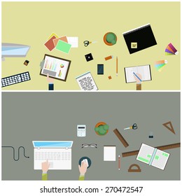 A set of simple flat illustrations as desktop wallpaper for design, web banners, advertising materials.