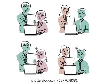 A set of simple and flat illustrations of people being talked to at work