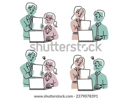 A set of simple and flat illustrations of people being talked to at work