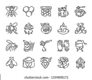 set of simple flat line art icon about beekeeping and apiary pictogram design, vector illustration collection