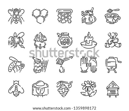 set of simple flat line art icon about beekeeping and apiary pictogram design, vector illustration collection