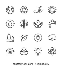 Set simple flat lines icon related of ecology