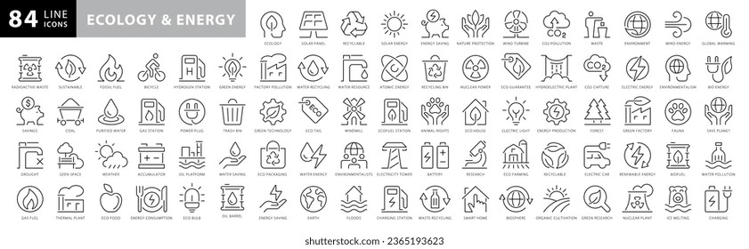 Set simple flat lines icon related of ecology