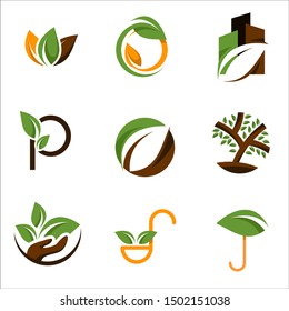 set of simple flat modern green ecology logo