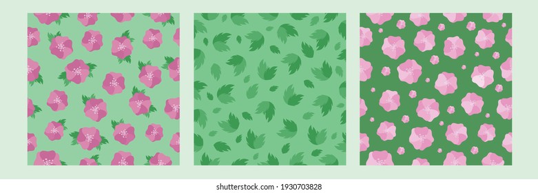 Set of simple flat patterns with flowers and leaves. For textiles, packaging, phone cases and wrapping paper.