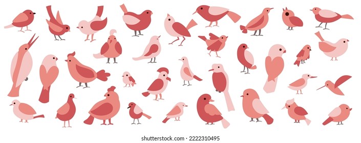 Set with simple flat pink birds.  Vector illustration