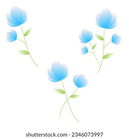 Conjunto de simple elemento floral liso y plano con color de gradación aislado en ilustración vectorial de fondo blanco