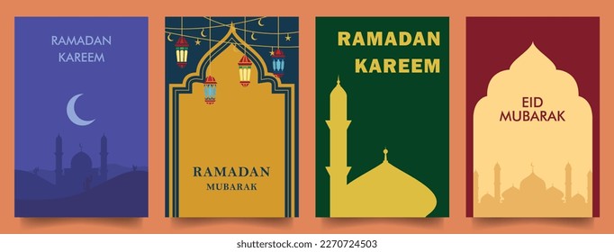 set simple flat ramadan theme design template for card, poster and banner design. set vector illustrations EPS10