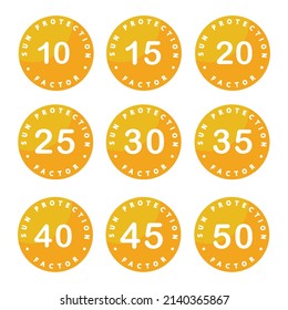 Set of simple flat SPF sun protection icons for sunscreen packaging, vector, illustration.