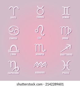 Set of simple and flat style astrological signs. Horoscope, astrology, star signs concept. Vector illustration.