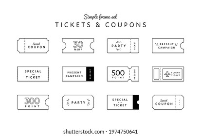 A set of simple, flat ticket or coupon frames