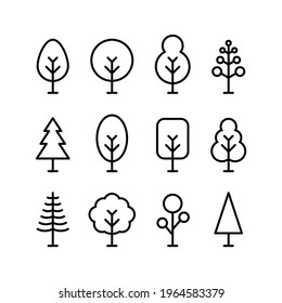 Set of Simple Flat Tree Icon Illustration Design, Silhouette Tree Symbol Collection With Outlined Style Template Vector