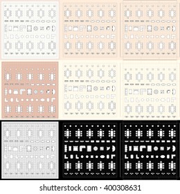 Set of simple flat vector furniture icons on blueprint technical grid background