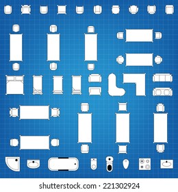 Set of simple flat vector icons furniture for floor plan outline. Editable EPS10 vector illustration