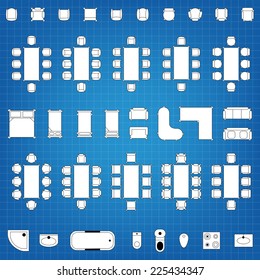 Set Of Simple Flat Vector Icons Furniture For Floor Plan Outline. Editable EPS10 Vector Illustration