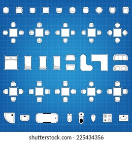 Set of simple flat vector icons furniture for floor plan outline. Editable EPS10 vector illustration