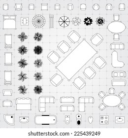 Set Of Simple Flat Vector Icons Furniture For Floor Plan Outline. Editable EPS10 Vector Illustration