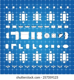 Set of simple flat vector icons furniture for floor plan outline. Editable EPS10 vector illustration