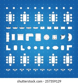 Set of simple flat vector icons furniture for floor plan outline. Editable EPS10 vector illustration