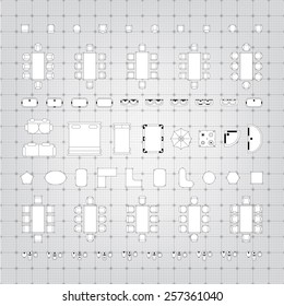 Set of simple flat vector icons furniture for floor plan outline. Editable EPS10 vector illustration