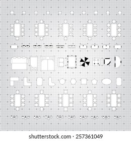 Set of simple flat vector icons furniture for floor plan outline. Editable EPS10 vector illustration