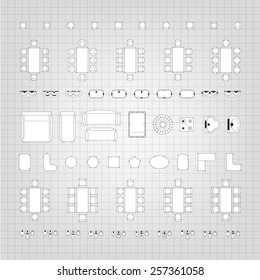 Set of simple flat vector icons furniture for floor plan outline. Editable EPS10 vector illustration