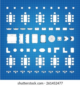 Set of simple flat vector icons furniture for floor plan outline. Editable EPS10 vector illustration 