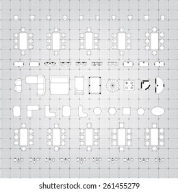 Set of simple flat vector icons furniture for floor plan outline. Editable EPS10 vector illustration