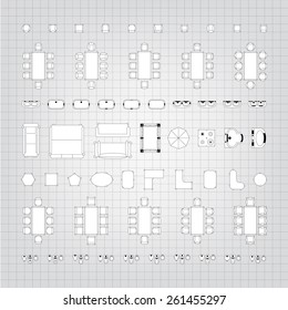 Set of simple flat vector icons furniture for floor plan outline. Editable EPS10 vector illustration