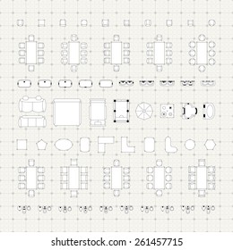 Set of simple flat vector icons furniture for floor plan outline. Editable EPS10 vector illustration