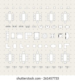 Set of simple flat vector icons furniture for floor plan outline. Editable EPS10 vector illustration