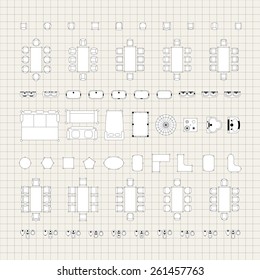 Set of simple flat vector icons furniture for floor plan outline. Editable EPS10 vector illustration