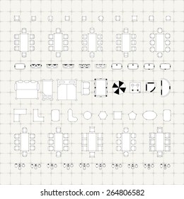 Set of simple flat vector icons furniture for floor plan outline. Editable EPS10 vector illustration
