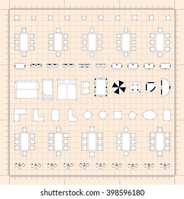 Set of simple flat vector icons furniture for floor plan outline