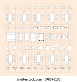 Set of simple flat vector icons furniture for floor plan outline