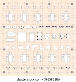 Set of simple flat vector icons furniture for floor plan outline