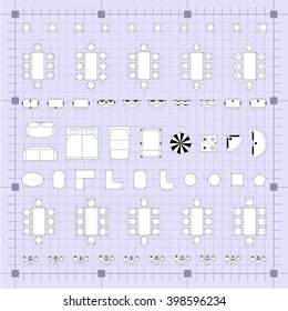 Set of simple flat vector icons furniture for floor plan outline