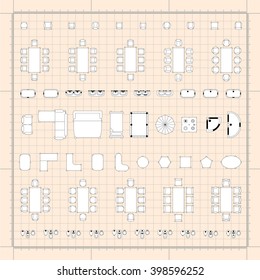 Set of simple flat vector icons furniture for floor plan outline