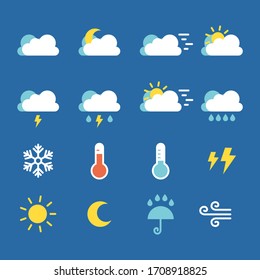 Set of Simple Flat Weather Icon Ilustration Design, Weather Forecasting Icon Template Vector