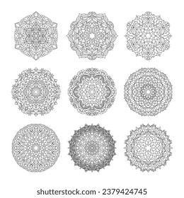 Set of simple floral mandala vector illustration.