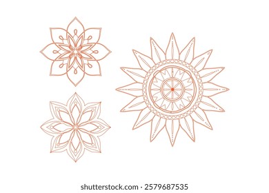 Set of Simple Floral Mandala Vector for Coloring and Meditation Art Indian Decorative,