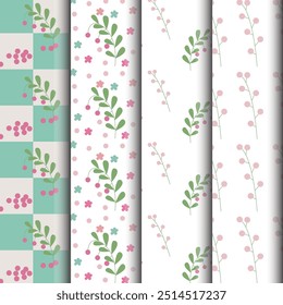 Conjunto de padrões florais simples em estilo cartoon. Ilustração vetorial.