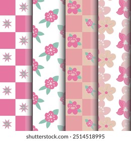 Conjunto de patrones florales simples en estilo de dibujos animados. Ilustración vectorial.