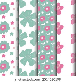 Set of simple floral patterns in cartoon style. Vector illustration.