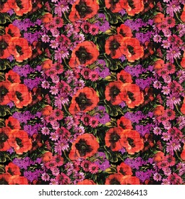 Set of simple floral seamless patterns. Meadow plants, leaves, leaf and small daisy flowers collection. All over print. Botanical collage in modern flat liberty style. Floral silhouettes. Summer motif